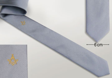 Krawatte mit Freimaurer Symbol, silber, schmal