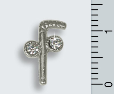 Pin "Two-Ball-Cane", Silber mit Strass