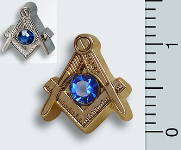 Pin "Square & Compass" blue Rhine Stone, gilt