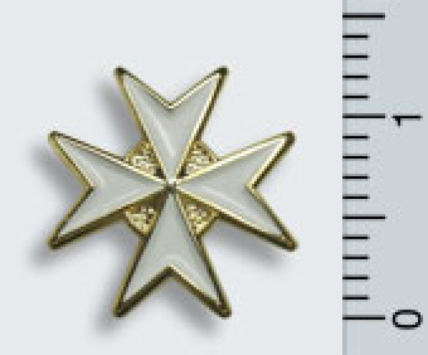 Pin "Malteserkreuz" weiss, 18 ct vergoldet