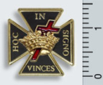 Pin Templer/Kreuzritter "IN HOC SIGNO VINCES" Krone, 18ct